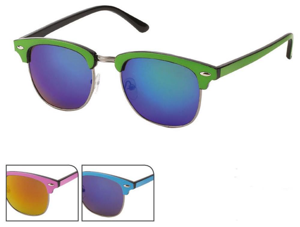 Sonnenbrille Cat Eye Metall 400 UV Gläser trapezförmig grün blau rosa Steg hoch