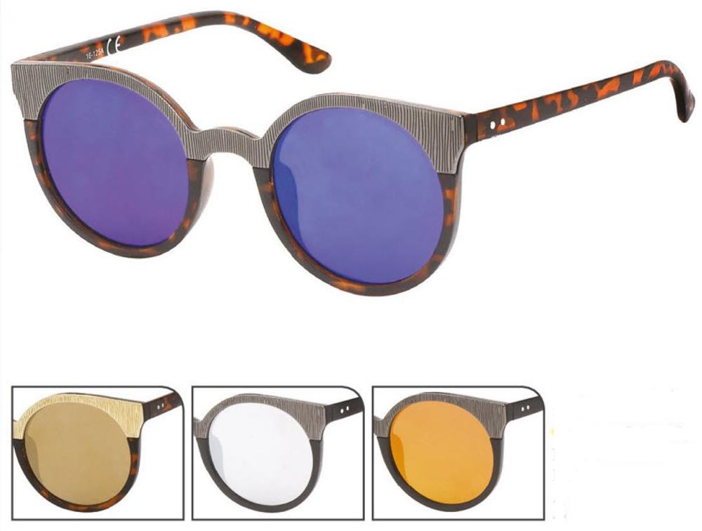 Sonnenbrille Cateye Round Glasses 400 UV geriffelte Metalloberseite verspiegelt