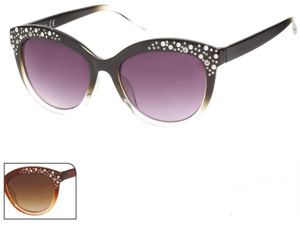 Sonnenbrille Cateye Perlen Glaskristalle 400 UV getönt braun schwarz
