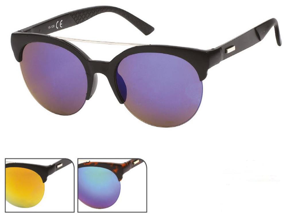 Sonnenbrille verspiegelt 400 UV Metallbogen unten frameless Cateye geriffelt