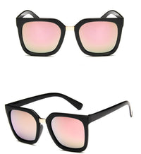 Load image into Gallery viewer, Sonnenbrille Cateye kantig 400UV Metallsteg schwarz bunt verspiegelt
