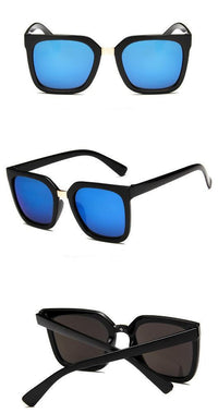 Load image into Gallery viewer, Sonnenbrille Cateye kantig 400UV Metallsteg schwarz bunt verspiegelt
