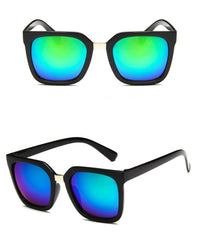 Load image into Gallery viewer, Sonnenbrille Cateye kantig 400UV Metallsteg schwarz bunt verspiegelt
