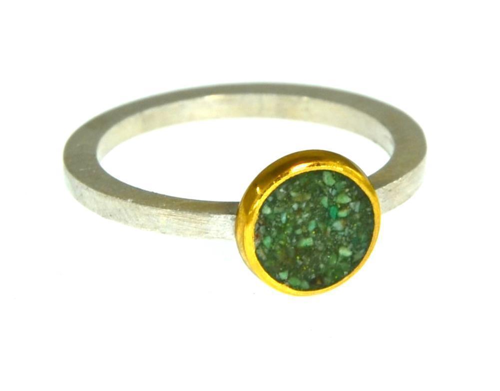 Ring Silber 925 vergoldet crushed Malachit Stein Kreis