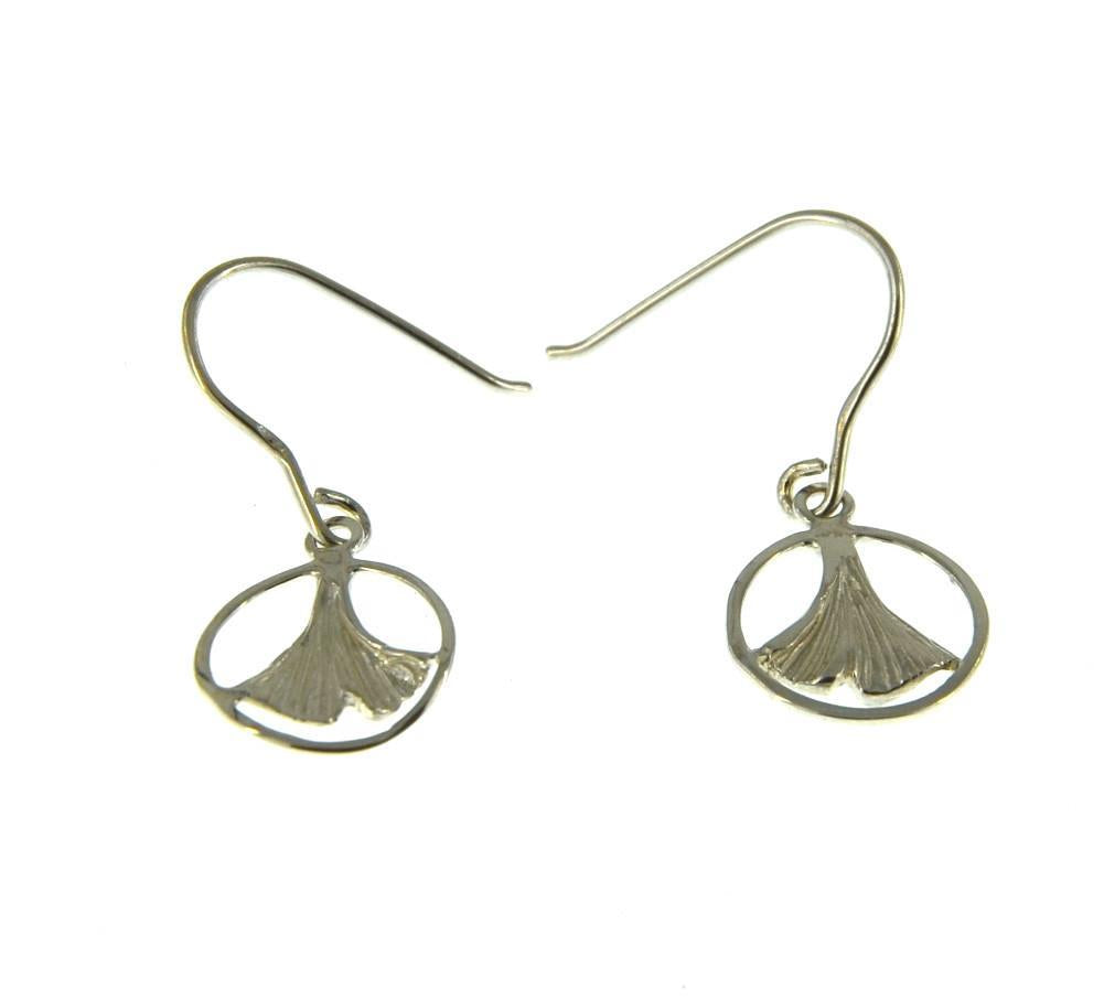Silber 925 Ginkgo in Kreis vergoldet Ohrringe Anhänger