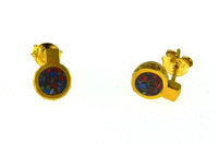 Load image into Gallery viewer, Ohrstecker Silber 925 vergoldet crushed Stein Mix rund
