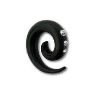 Cargar imagen en el visor de la galería, Tribal Holz Piercing Expander, schwarze Spirale mit Kristallen, 6mm, Ohrring aus Eisenholz,, Plug, Tunnel, Ohrhänger, Ohrstecker
