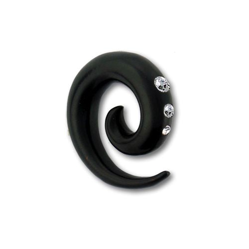 Tribal Holz Piercing Expander, schwarze Spirale mit Kristallen, 6mm, Ohrring aus Eisenholz,, Plug, Tunnel, Ohrhänger, Ohrstecker