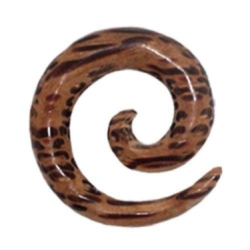 Tribal Holz Pircing Expander, braune Spirale mit natürlichem Muster, handgeschnitzt aus Kokosholz, 6mm, Plug, Tunnel, Ohrhänger, Ohrstecker