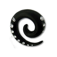 Load image into Gallery viewer, Tribal Holz Pircing Expander, schwarze Spirale mit 9 Kristallen, 6mm, Ohrring aus Eisenholz, Plug, Tunnel, Ohrhänger, Ohrstecker

