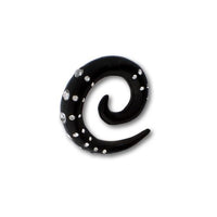 Cargar imagen en el visor de la galería, Tribal Holz Pircing Expander, schwarze Spirale mit 25 Kristallen, 6mm, Ohrring aus Eisenholz, Plug, Tunnel, Ohrhänger, Ohrstecker
