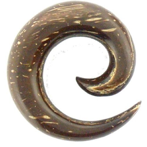 Tribal Holz Pircing Expander, Spirale, 12mm, Ohrring aus Kokosholz,  dunkelbraun mit natürlichem Muster, Plug, Tunnel, Ohrhänger, Ohrstecker