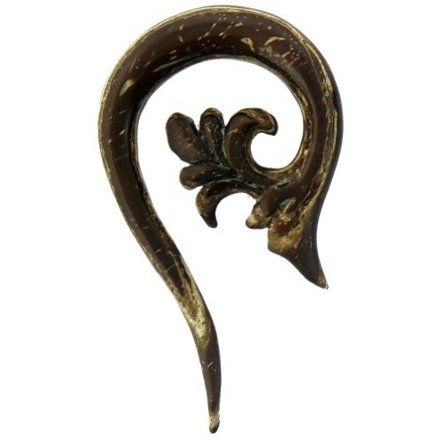 Tribal Holz Pircing Expander, spezielle Thai Spirale, 6mm, Ohrring aus Kokosholz,  dunkelbraun mit natürlichem Muster, Plug, Tunnel, Ohrhänger, Ohrstecker