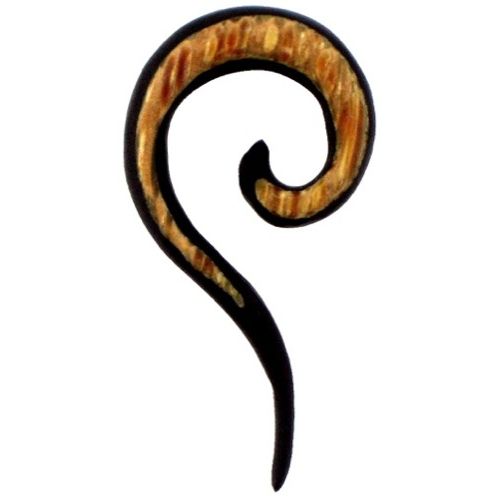 Tribal Holz Pircing Expander, schwarze Thai Spirale mit hellbraunem Muster, aus Eisen-und Kokosholz, 10mm, Plug, Tunnel, Ohrhänger, Ohrstecker