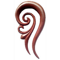 Load image into Gallery viewer, A hand-carved Tribal Holz Piercing Expander in rotbraun, shaped as a spiral with smooth curves and polished finish, reminiscent of a French Hook Plug Tunnel Ohrhänger Ohrstecker, set against a white background.
