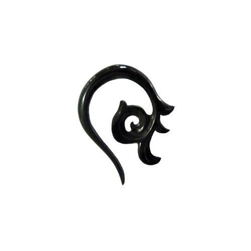 Tribal Buffalo Horn Piercing Expander, schwarze Flowerhook Spirale, 4mm,  Plug, Tunnel, Ohrring, Ohrhänger, Ohrstecker