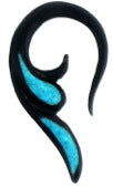 Cargar imagen en el visor de la galería, Tribal Buffalo Horn Piercing schwarz mini Hookspirale türkis Inlay handgeschnitzt 4mm Plug Expander
