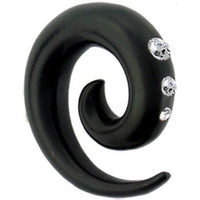 Cargar imagen en el visor de la galería, Tribal Holz Piercing Expander, schwarze Spirale mit Kristallen, 4mm, Ohrring aus Eisenholz,, Plug, Tunnel, Ohrhänger, Ohrstecker
