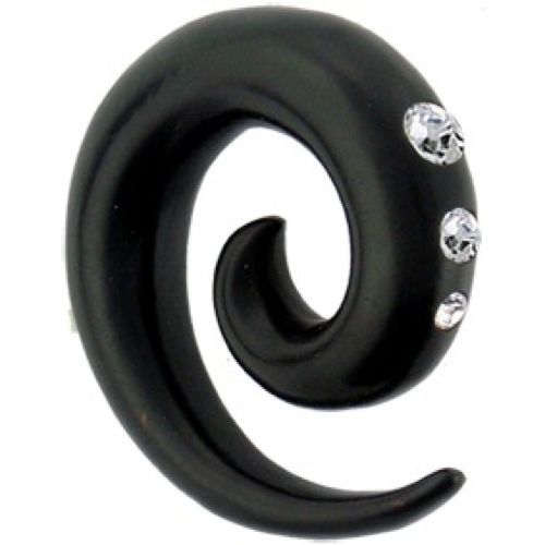 Tribal Holz Piercing Expander, schwarze Spirale mit Kristallen, 4mm, Ohrring aus Eisenholz,, Plug, Tunnel, Ohrhänger, Ohrstecker