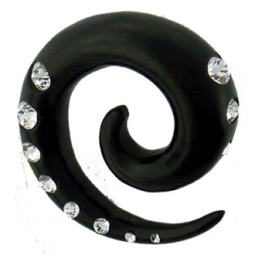 Tribal Holz Pircing Expander, schwarze Spirale mit 9 Kristallen, 4mm, Ohrring aus Eisenholz, Plug, Tunnel, Ohrhänger, Ohrstecker