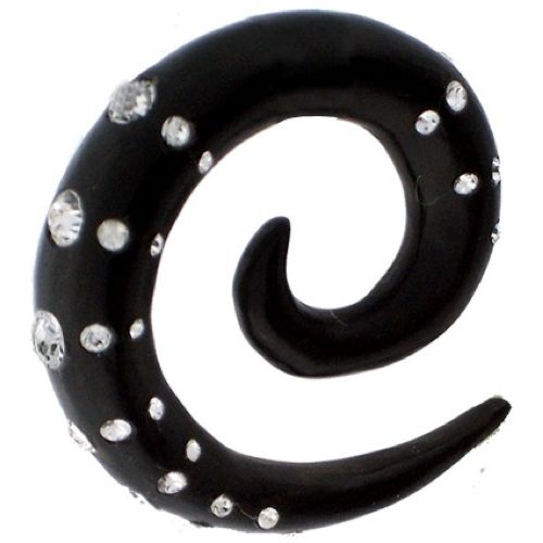 Tribal Holz Pircing Expander, schwarze Spirale mit 25 Kristallen, 4mm, Ohrring aus Eisenholz, Plug, Tunnel, Ohrhänger, Ohrstecker
