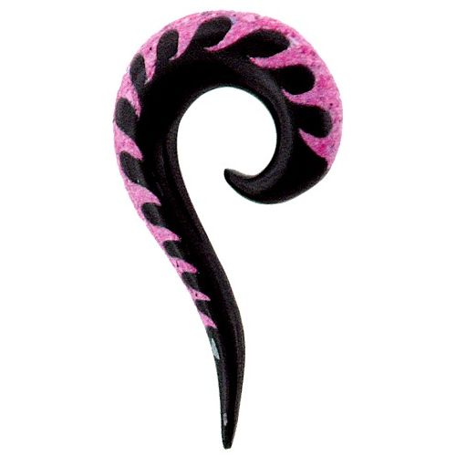 Tribal Horn Piercing Expander, pinkfarbene Inlay-Spirale, Welle, Ohrring aus Horn, 6mm, schwarz-türkis, Plug, Tunnel, Ohrhänger, Ohrstecker