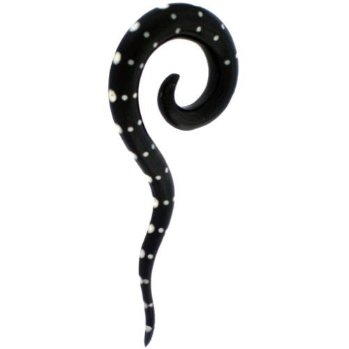 Tribal Buffalo Horn Piercing Expander, schwarze Thai-Spirale mit weißen Punkten , 10mm, Ohrring aus Büffelhorn, Plug, Tunnel, Ohrhänger, Ohrstecker