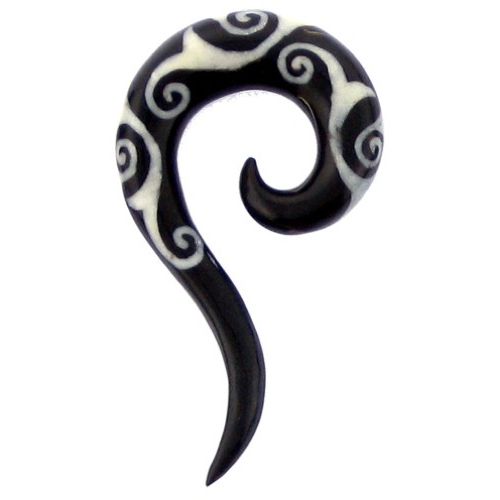Tribal Buffalo Horn Piercing Expander, schwarze Thai-Spirale mit weißem Spiralenmuster , 8mm Ohrring aus Büffelhorn, Plug, Tunnel, Ohrhänger, Ohrstecker