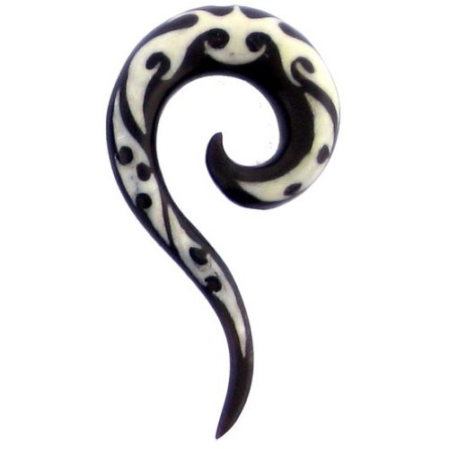 Tribal Buffalo Horn Piercing Expander, schwarze Thai-Spirale mit weißem Muster , 10mm Ohrring aus Büffelhorn, Plug, Tunnel, Ohrhänger, Ohrstecker
