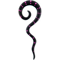 Load image into Gallery viewer, Tribal Buffalo Horn Piercing Expander, schwarze Thai-Spirale mit pinken Punkten , 4mm, Ohrring aus Büffelhorn, Plug, Tunnel, Ohrhänger, Ohrstecker
