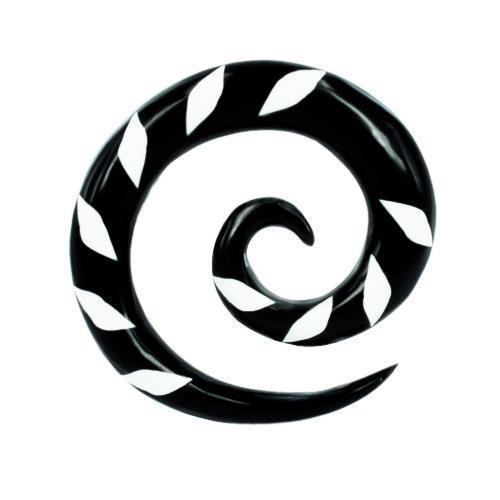 Tribal Buffalo Horn Piercing Expander, schwarze Spirale mit weißem Karoinlay, 8mm,  Plug, Tunnel, Ohrring, Ohrhänger, Ohrstecker