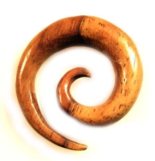 Tribal Holz Pircing Expander, kleine Spirale mit braun-dunkelbraunem Muster, aus Teakholz, 4mm, Plug, Tunnel, Ohrhänger, Ohrstecker