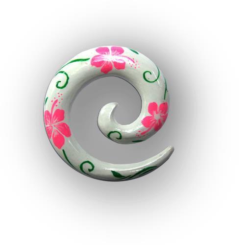 Bunte expander, Fake piercing aus Holz Handbemalt, weiß grün pink Blumenmuster, 4mm, Plug, Tunnel, Ohrhänger, Ohrstecker