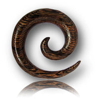 Cargar imagen en el visor de la galería, Piercing Spirale Parasit Holz Plug Ohrstecker braun Wellen Maserung
