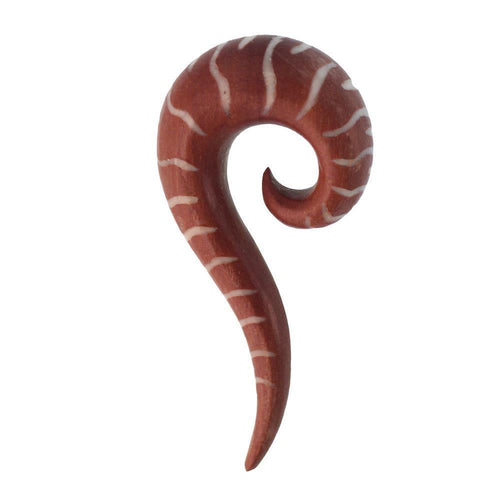 Tribal Holz Pircing Expander, braune Spirale mit weißem Boneinlay und mit langgezogener Spitze, aus Tamarindholz, 5mm, Plug, Tunnel, Ohrhänger, Ohrstecker