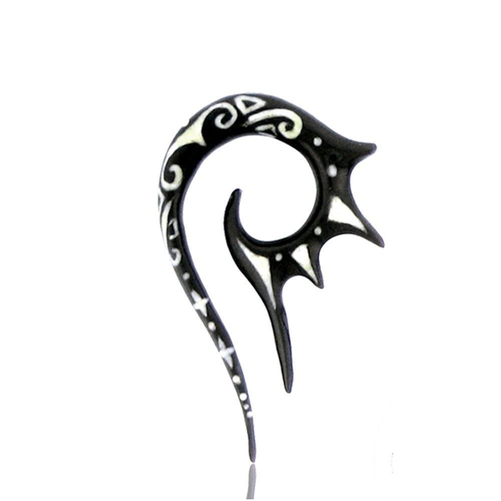 Tribal Buffalo Horn Piercing Expander schwarz weiß Tattoo Spirale Plug Ohrhänger Ohrstecker