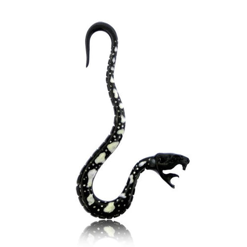 Tribal Buffalo Horn Piercing Expander schwarz weiß Bone Inlay Schlange Ohrhänger