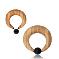 Cargar imagen en el visor de la galería, Gummi Klemmkugel Ring Olivenholz Piercing Sichel
