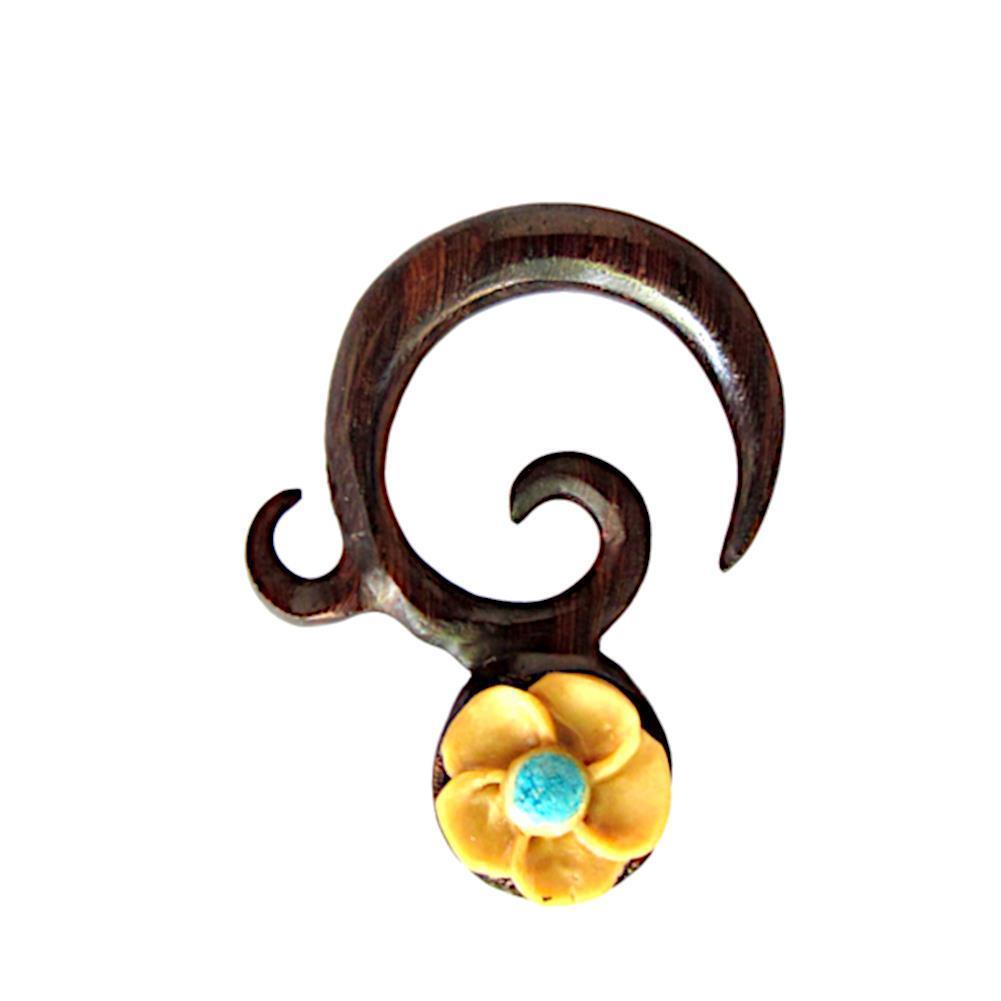 Piercing Ohrring Spirale Holz Blüte Türkis beige braun