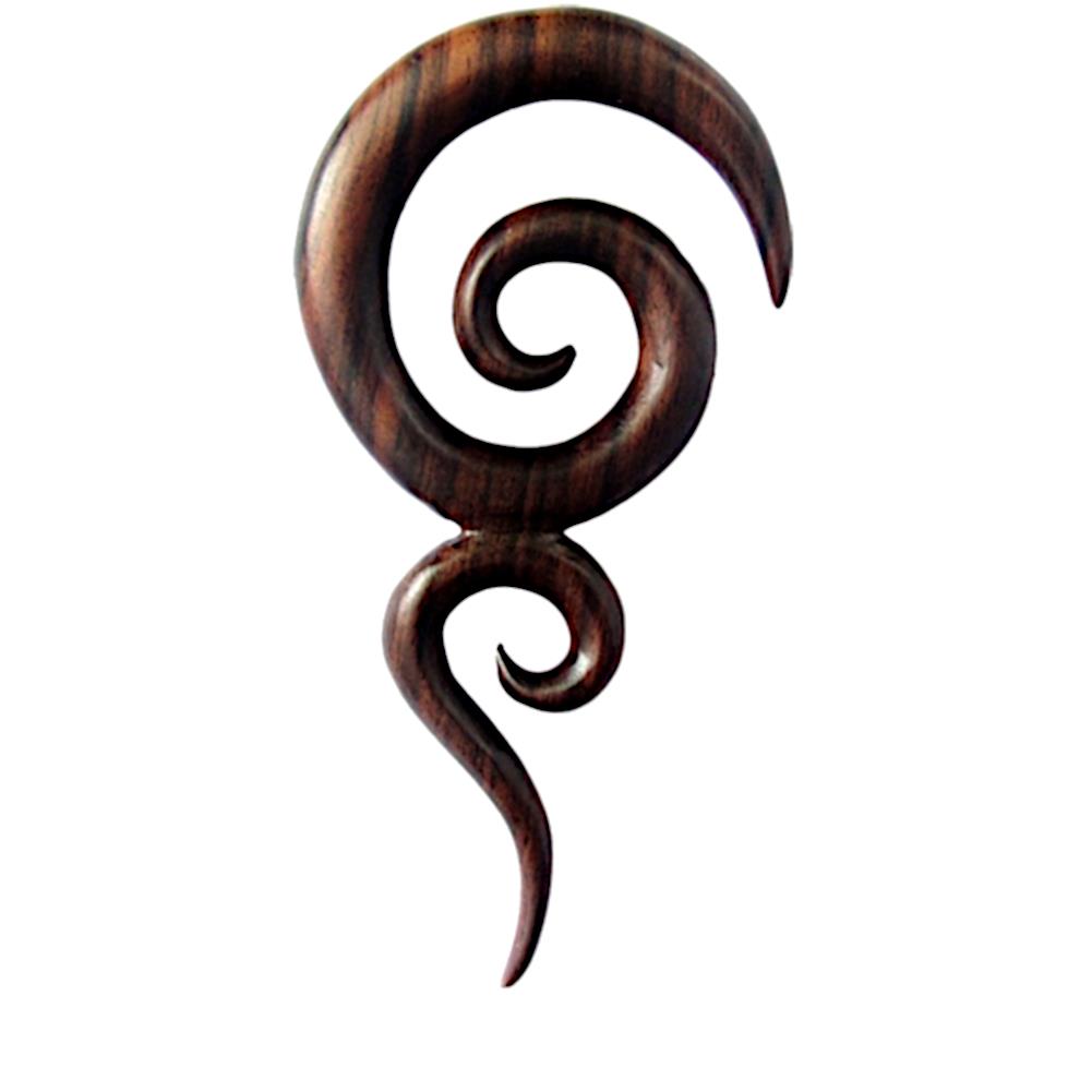 Sonoholz lang Tribal Piercing Holz zwei Spiralen handmade