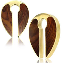 Cargar imagen en el visor de la galería, Ohrgewicht Brass 14mm Tropfen Schlüsselloch Holz Inlay
