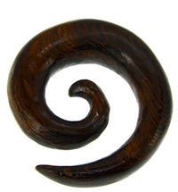 Cargar imagen en el visor de la galería, Piercing Spirale Parasit Holz Plug Ohrstecker braun Wellen Maserung
