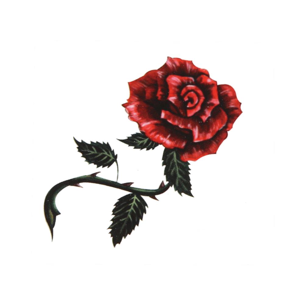 Tattoo Rose klein Blüte rot Stiel Dornen Blätter dunkelgrün einzeln 1 Bogen