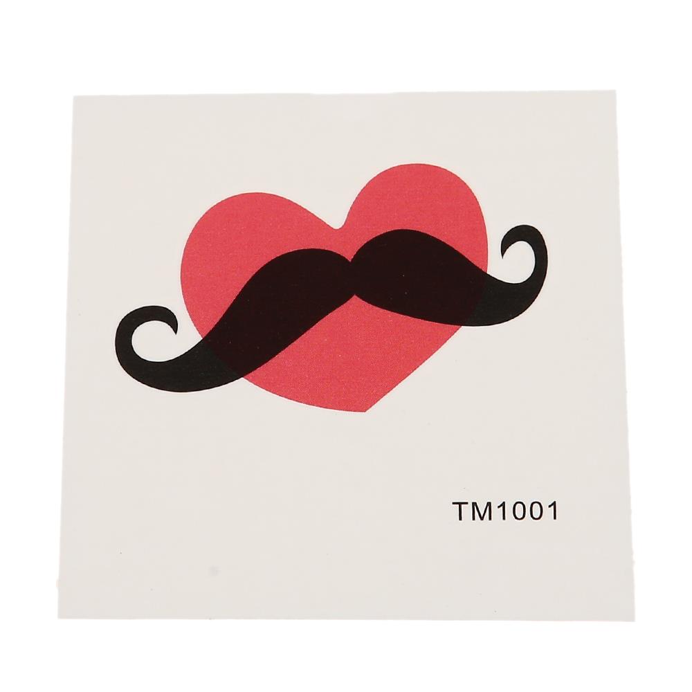 Klebetattoo temporär Herz rot einfach Schnurrbart Moustache schwarz 1 Bogen