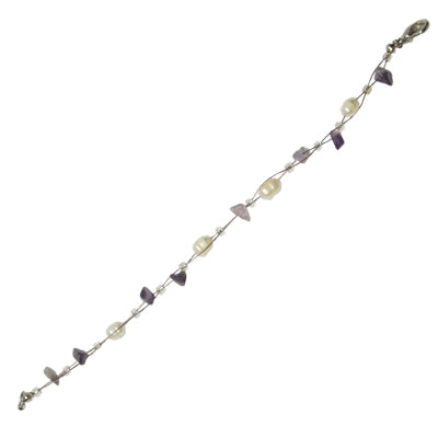 Steinsplitter Perlen weiß lila Armband Damen Karabinerverschluss 18cm nickelfrei