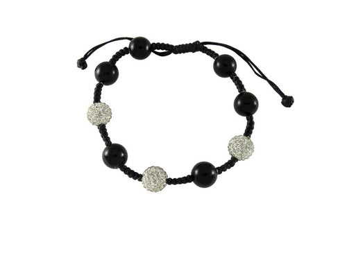 Glitzerkugel Armband Kristall weiß Onyx schwarz Kugeln Perlen Damen Schmuck