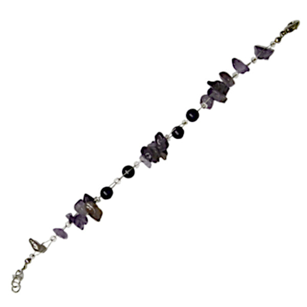 Steinsplitter grau lila Steinkugel Armband Bündel Damen Karabinerverschluss nickelfrei 18cm-20cm