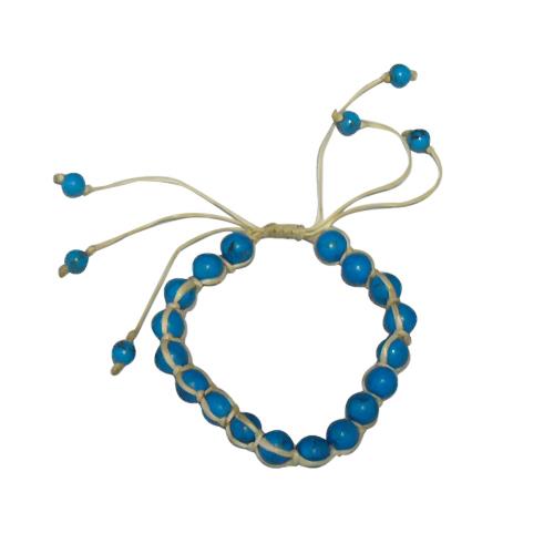 Perlenarmband blau türkis gemasert weiß Armband gewachst Baumwolle Perlen 19 -24 cm verstellbar