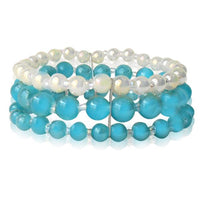 Cargar imagen en el visor de la galería, Glasperlen Armband türkis weiß gold dreilagig Perlen Gummiband verstellbar Perlenarmbänder
