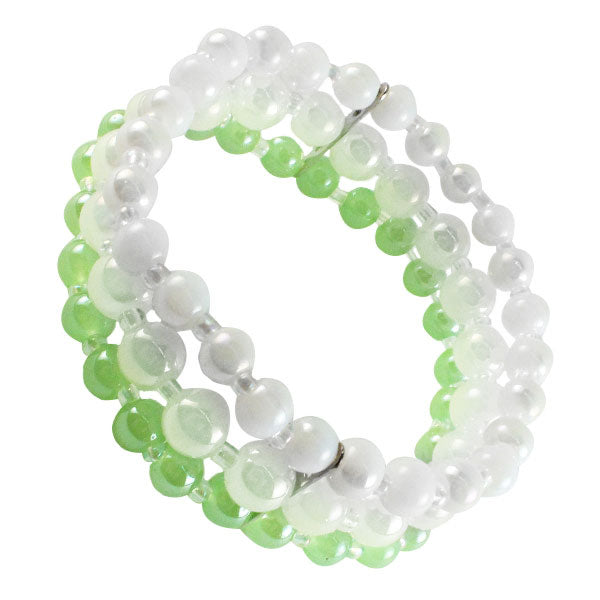 Glasperlen Armband hellgrün weiß dreilagig Perlen Gummiband verstellbar Perlenarmbänder